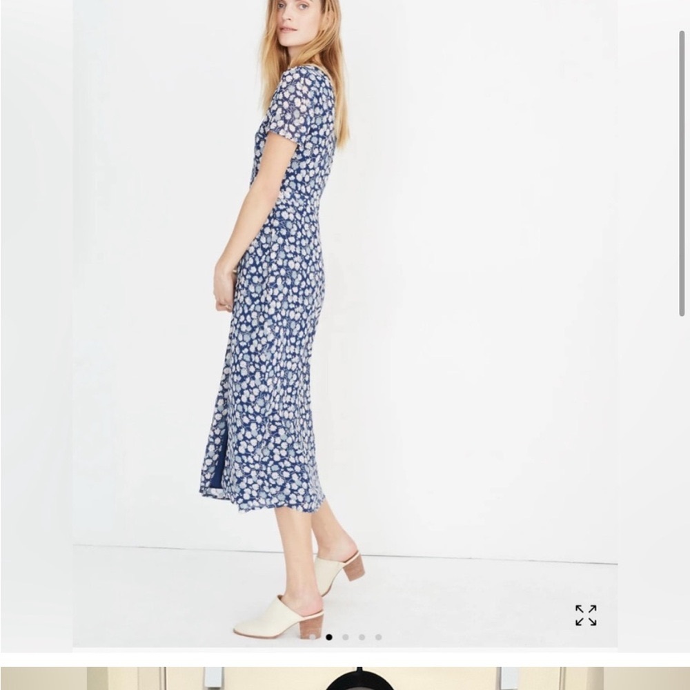Madewell Faux Wrap Front Midi Dress Blue French Floral Dress size 4